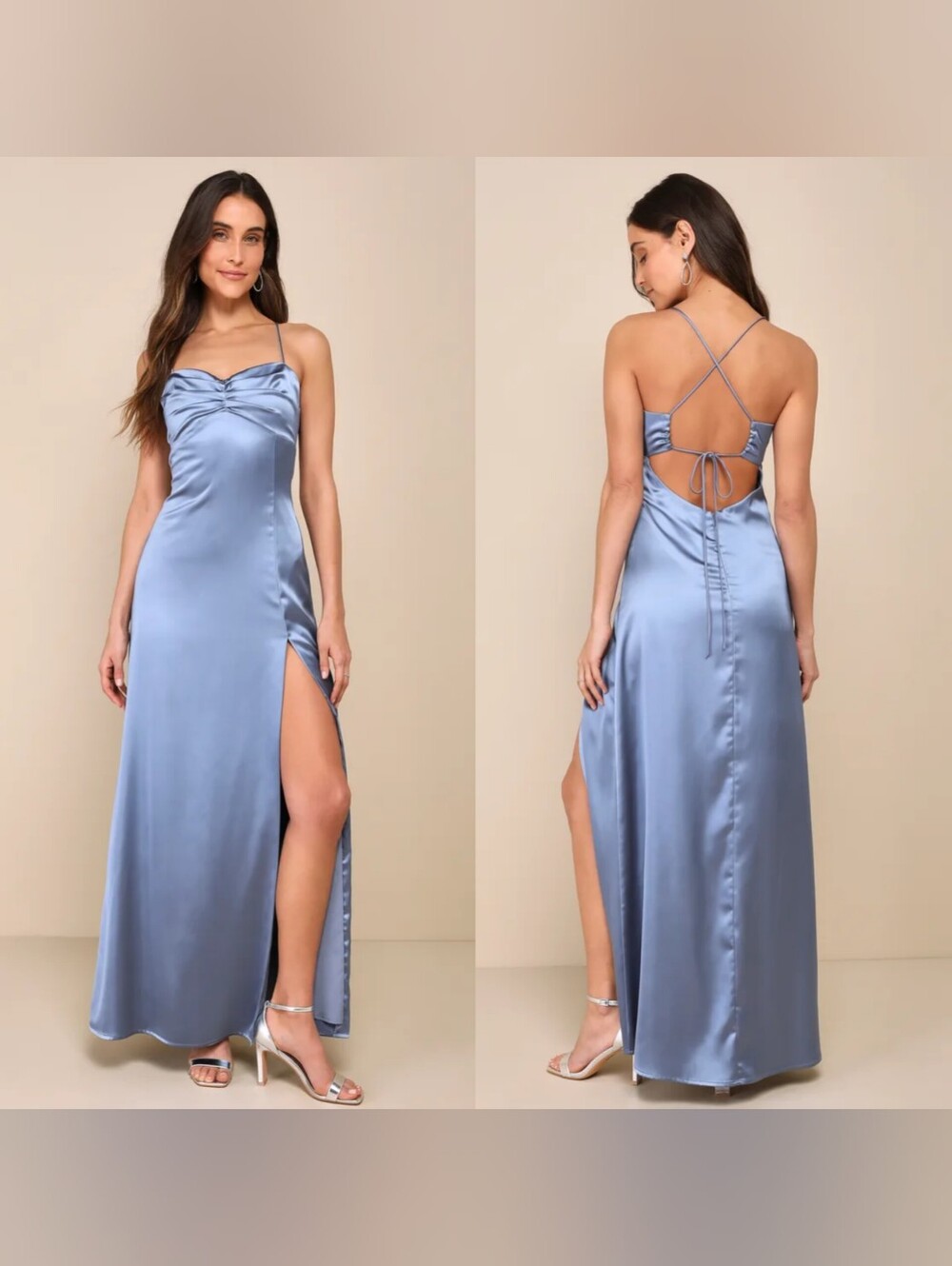 Lulus Stunning Example Slate Blue Satin Backless Maxi Dress XL Wedding Party